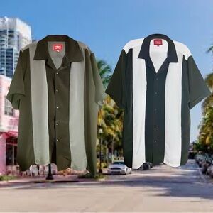 Pair of Maximos 2XL Color Block Button Shirts White/Black Gray/Black